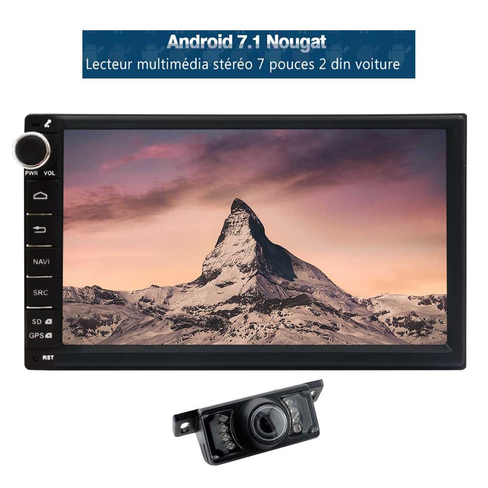 Eincar Latest Model 7 inch Double din GPS Navigation Android 7.1 Octa Core 2G+32G in Dash Stereo Support Wifi 4G/3G OBD BT USB/SD+Backup Camera.