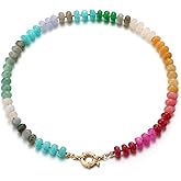 FANZE Colorful Beaded Necklace for Women,Pearl Gemstone Necklace for Women,Rainbow Necklace Handmade Jewelry Gift