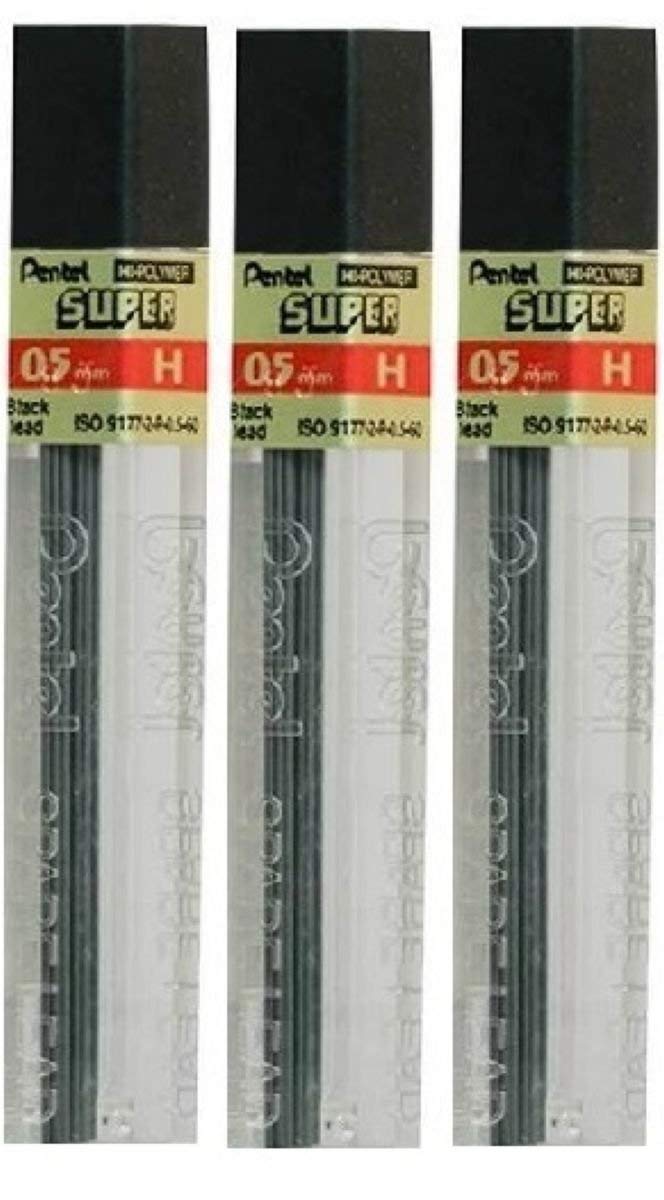 Pentel 0.5mm Size H Shade Hardness Pencil Refill Replacement Spare Leads Hi Pollymer Super for Automatic & Mechanical Pencils (Pack of 3 Tubes - 36 Pieces)