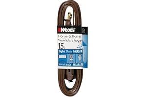 Woods Light Duty Indoor Extension Cord - Durable Vinyl Jacket with Safety Covers for Protected Power - 3 Outlet Cube Tap - 16 Gauge, SPT-2 - Brown - 15 Feet