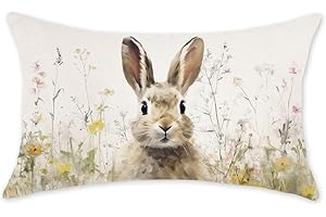 HOMFREEST Easter Pillow Covers 12 x 20 Inch Bunny Floral Throw Pillows Spring Easter Cushion Cases for Sofa Couch Home