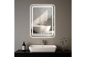 WARM&LOVE LED Bathroom Mirror, 16 x 24 Inch Anti-Fog Bathroom Mirror with Lights, Stepless Dimmable Lighted Bathroom Mirrors for Wall, Rectangle Bathroom Vanity Mirror with Front and Backlight, Vertically Only