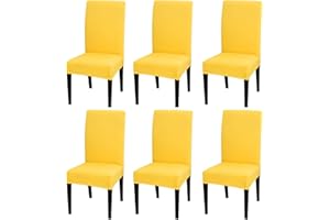 DIMATIC 6 Pack Dining Chair Covers, Stretch Spandex Removable Washable Protector Chair Slipcovers for Dining Room Kitchen Hotel (Yellow)