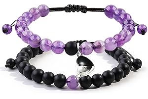 TOKCOUSUN 2 Pcs Magnetic Couples Bracelets Matching Bracelets Adjustable Connecting Bracelets, Double Rope Strong Couple Valentines Day Gifts Friendship Beads Bracelet