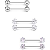 Ruifan 16G 9/16Inch Crystal Ball Nipple Tongue Tongue Shield Rings Stainless Steel Straight Barbell Body Piercing Jewelry Retainer