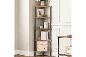 HOOBRO Corner Shelf, Industrial 5-Tier Wall Corner Bookshelf with Metal Frame, Corner Shelf Stand Display Plant Flower, Bookc