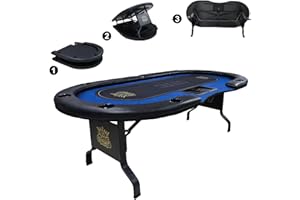 GUTSHOT Premium Poker Table for 10 Players with Dealer Tray - Foldable and Long-Lasting Poker Table with 1 Extra Mat, Luxurious Vegas Style Casino Experience at Home (Blue)