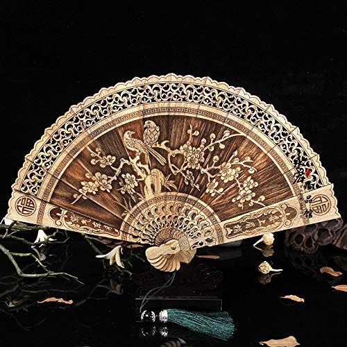 LUFEILI Cliff cypress fan gold silk nan wood fan wood craft fan hollow hollow carving exquisite folding fan Number 4 Happy eyebrows send base gift box