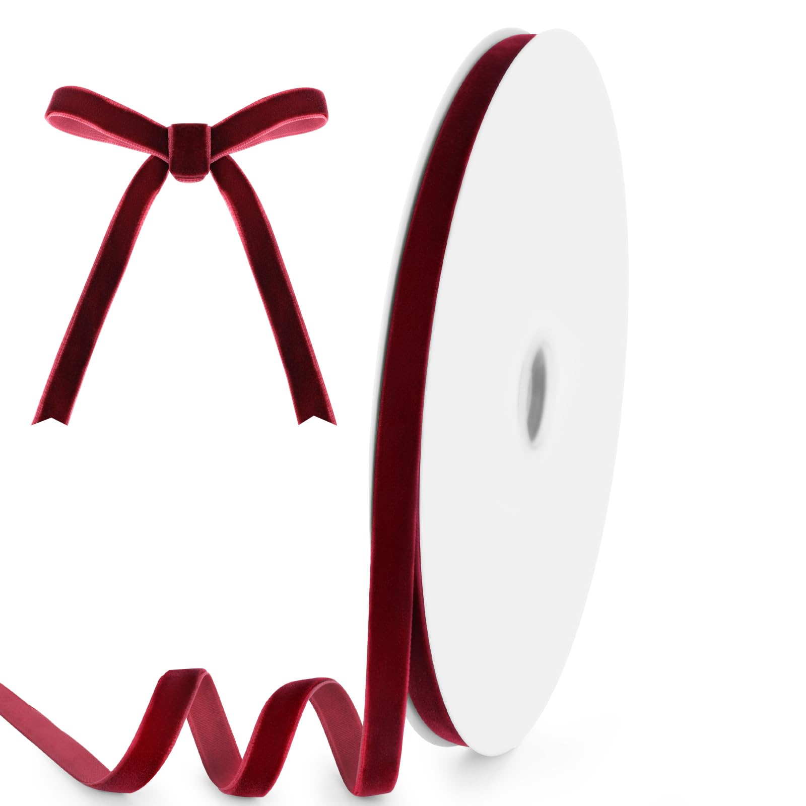 Photo 1 of 3/8" Wide x 25 Yards Velvet Ribbon, Vintage Single Face Velvet Ribbons for Gift Wrapping, Christmas Wrapping Bows, Wedding Decor, Sewing and More (Burgundy)