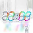 KOSUMOSU RGB Clock for Gaming Desk Clock 9.7" 3D LED Clock Digital Neon Clock for Bedroom Wall Digital Aesthetic Clock Light up Clock for Gaming Room with Remote/Dimming/Date/Temperature