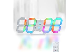 KOSUMOSU RGB Clock for Gaming Desk Clock 9.7" 3D LED Clock Digital Neon Clock for Bedroom Wall Digital Aesthetic Clock Light up Clock for Gaming Room with Remote/Dimming/Date/Temperature
