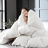 WhatsBedding Feather Down Fiber White Comforter, All Season Luxury Bed Comforter,Ultra Soft 100% Cotton Duvet Insert, Full Size 82"x86"