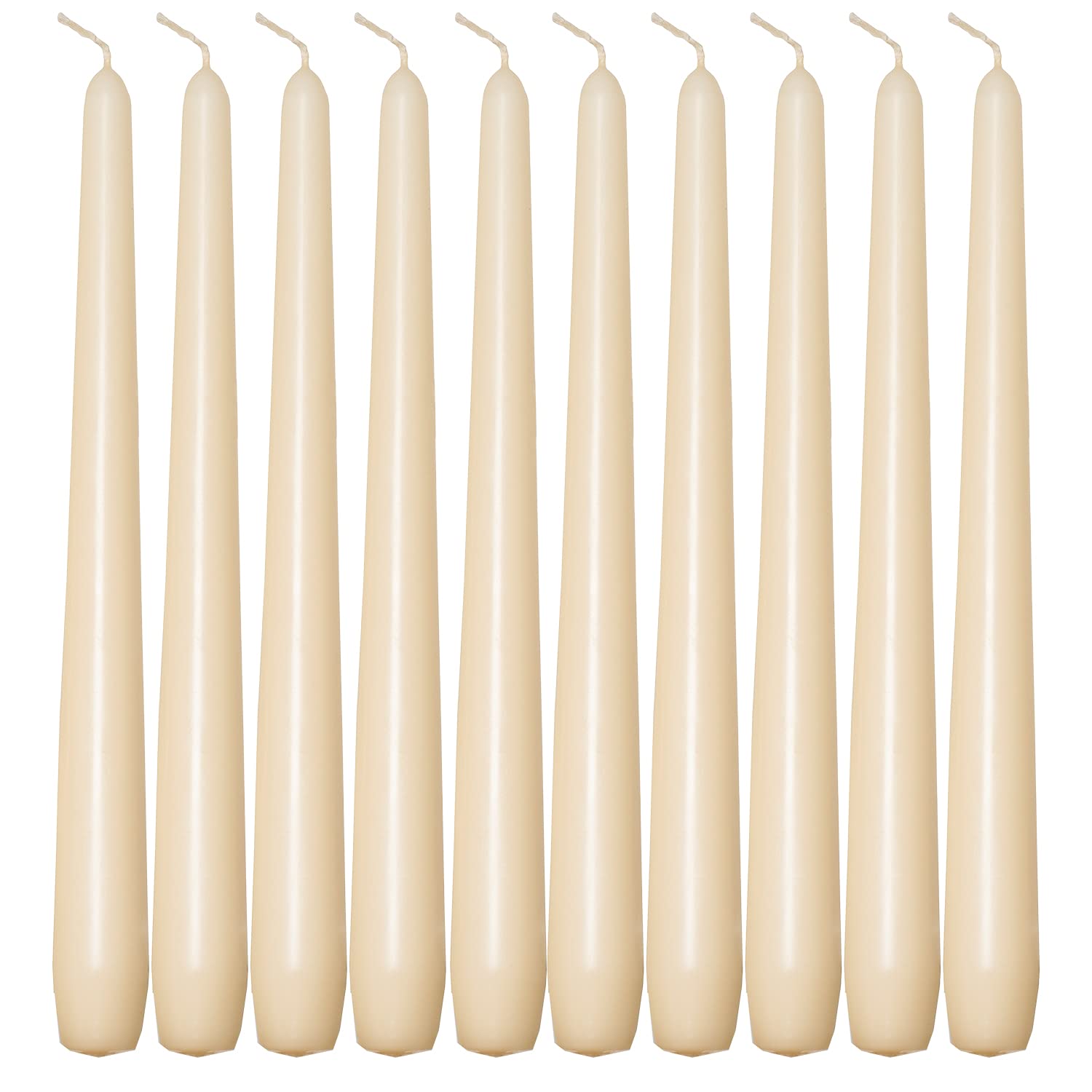 Deli Supplies Dinner Party Christmas Table Decor Bistro Candles Non Drip Tapered 9” 24cm Tall Taper Candle 7 Hour Burn Time Smokeless and Dripless Quality Wax (Ivory, 10)