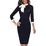 Moyabo Women's Retro Tie Neck 3/4 Sleeve Bodycon Bussiness Formal Work Pencil Dress