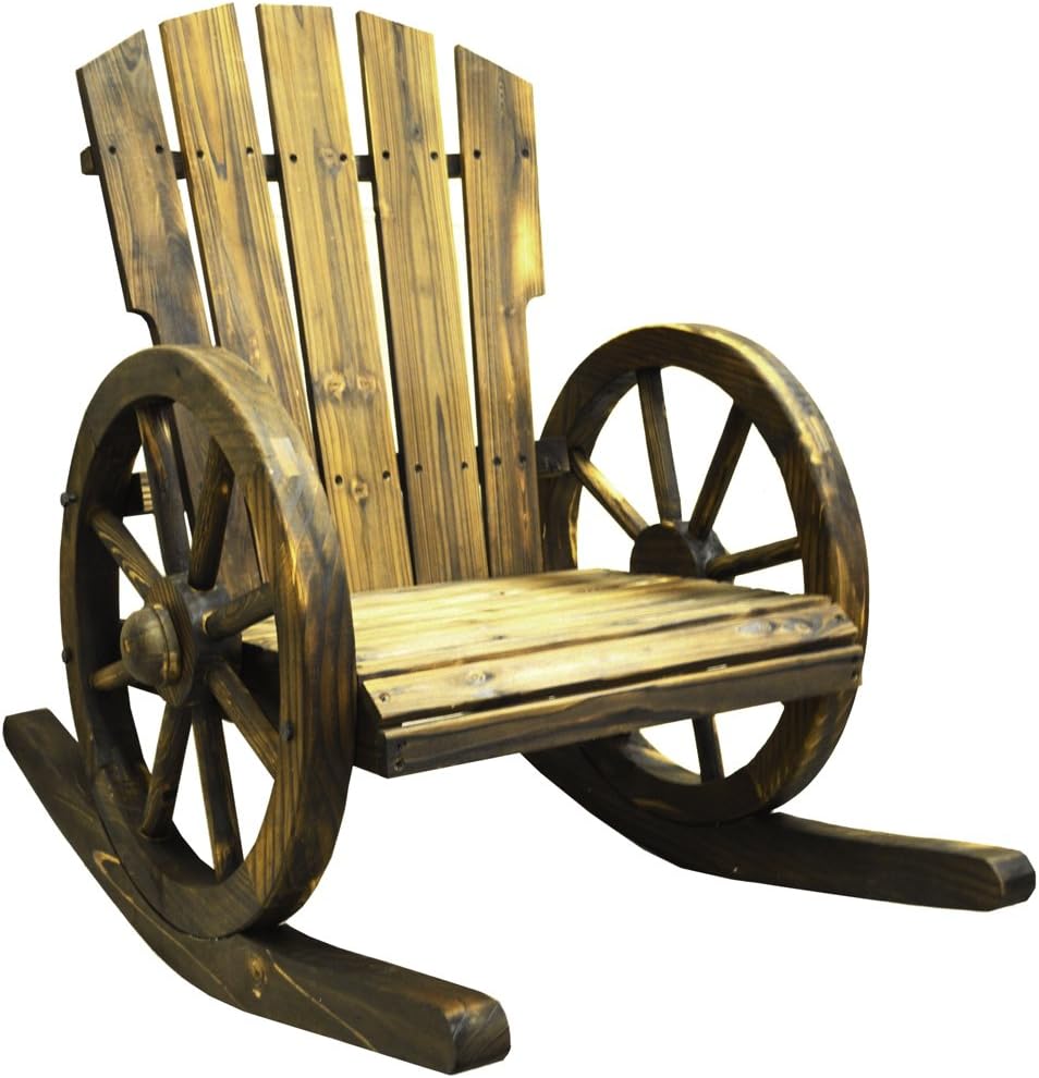 WATSONS CARTWHEEL - Solid Wood Garden Rocking Chair Seat - Burntwood