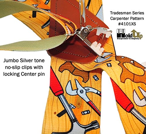 Holdup Brand Tradesmen Series Suspenders in Carpenter Pattern with Jumbo No-slip Clips