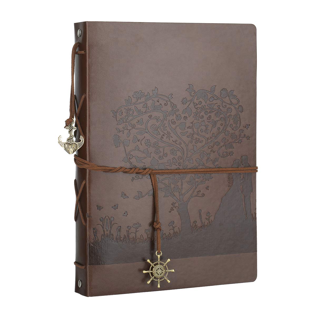 AIOR Personalised Leather Wedding Photo Album Large Vintage Photo Book Guest Book Photo Album Black Pages Birthday Gift for Her Love Tree