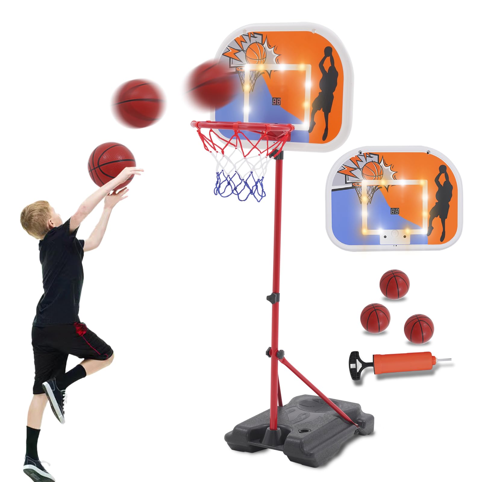 Kids Basketball Hoop and Stand,Adjustable Portable Basketball Stand from 80 to 180 cm,Basketball Set with 3 Ball,Indoor & Outdoor Ball Games