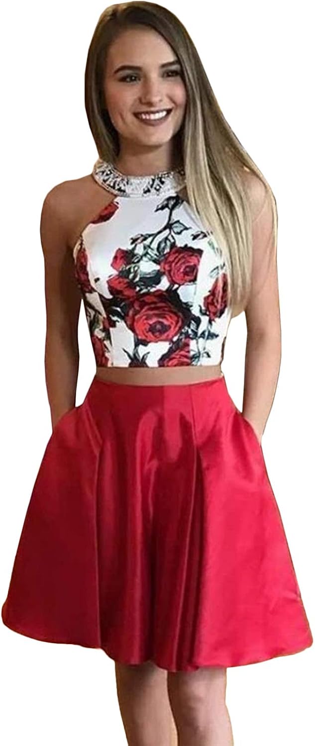 2 piece floral homecoming dress