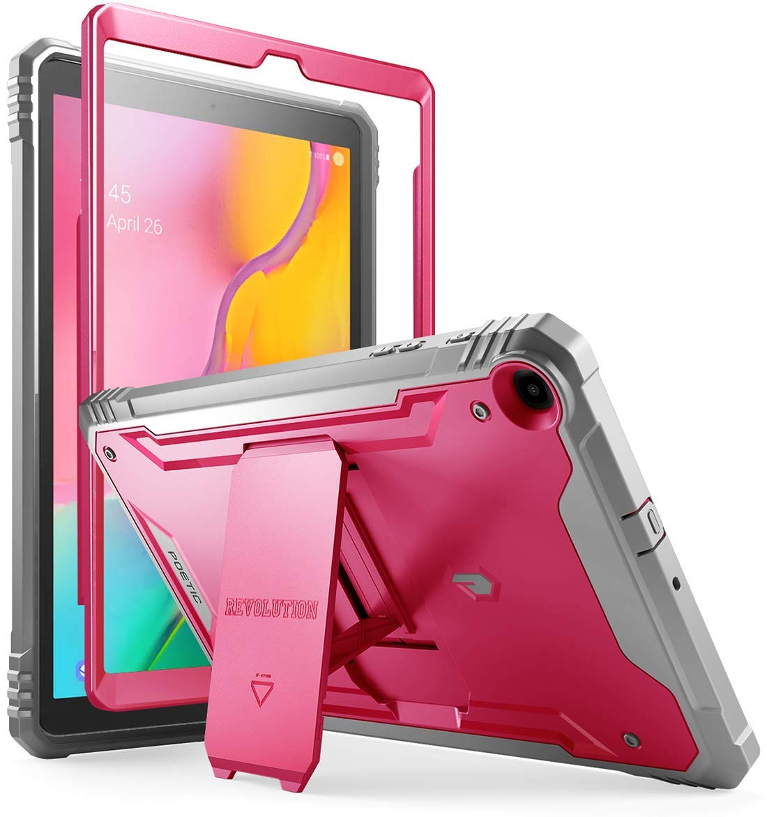 POETIC Rugged Case Compatible with Galaxy Tab A 10.1 2019 with Kickstand, SM-T510/T515, Full Body Shockproof Cover, Built-in-Screen Protector, Revolution, Pink/Gray