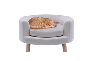 Critter Sitters 28-In. Elegant Circular Dog & Cat Sofa, Modern Elevated Pet Bed in Faux-Velvet White, Comfortable for Small to Medium-Sized Pets