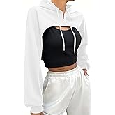 Hilinker Women's Zip Up Long Sleeve Cropped Hoodie Workout Drawstring Super Crop Tops