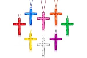 XIPENGKEJI 104 Pcs Crystal Cross Necklace, Plastic Cross Necklace Christian Gift Bulk Religious Party Favors Toy for Sunday School Church Easter Vacation Bible School Operation Christmas,8 Colors(Transparent Color)