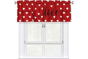 Miaoquhe Valentine's Day Kitchen Curtains Red 54"x18" Love Heart Valance Curtains for Window Romantic Valentines Small Window Treatment Rod Pocket Valances for Living Room Bedroom Decor