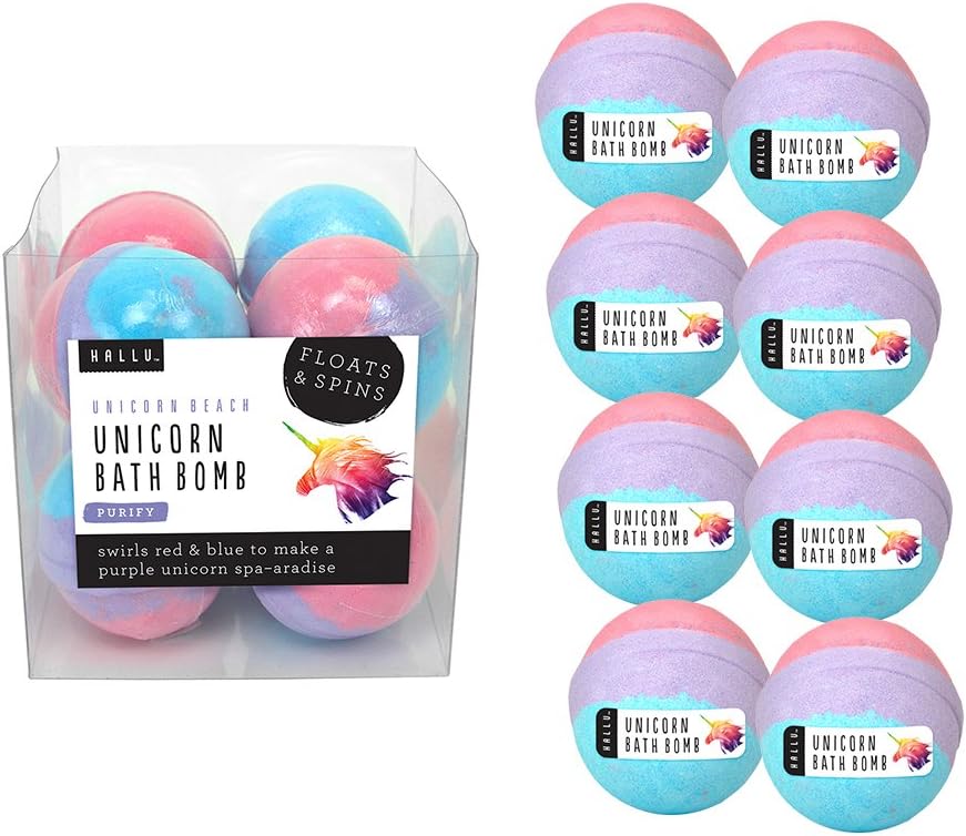 Hallu Bath Bombs, Floats & Spins, Unicorn,140 g, Pack of 8