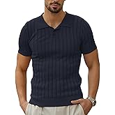 Les umes Mens Short Sleeve Polo Shirts Vertical Rib Knit Casual Shirt Slim Fit Summer Golf Outdoor Shirts