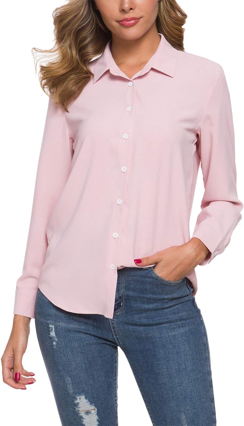 Tsher Women's Professional Casual Loose Long Sleeve Blouse Button Down Shirts Tops x5005