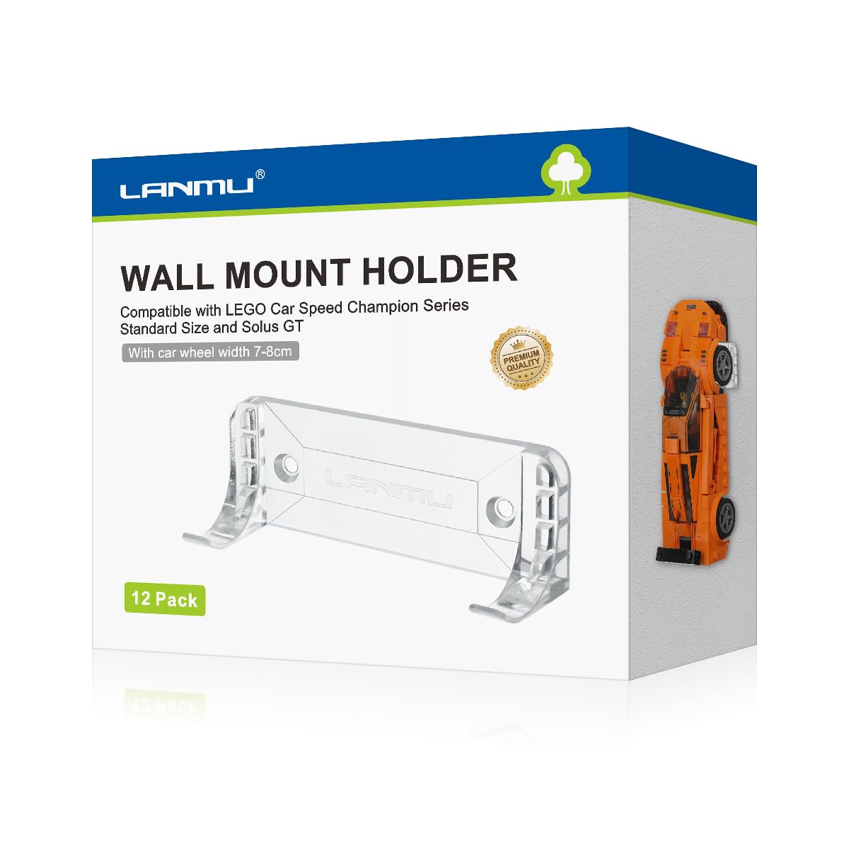 Photo 1 of LANMU 12 PCS Collectible Car Wall Mount Compatible with Lego Speed Champion Series Car Standard Size and Solus GT, Clear Wall Display Vertical for Wheels Wide 2.75'' - 3.15'' (7-8cm)