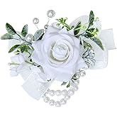 Jackcsale White Rose Wrist Corsages for Wedding Ceremony Anniversary, Wrist Corsages for Mother of Bride and Groom, Artificial Flowers Wrist Corsage for Bridesmaid Girl Party Prom