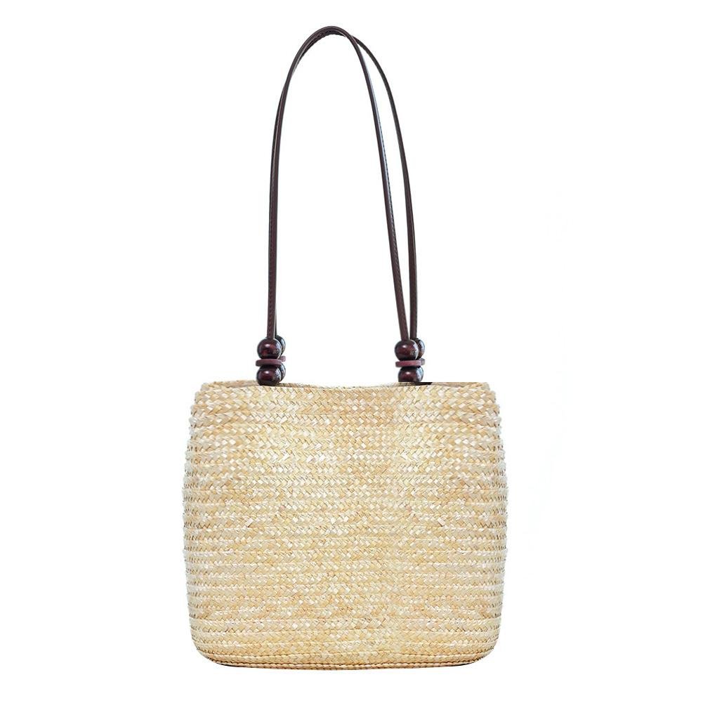 vodool women beach rattan woven tote bag summer bead travel straw shoulder handbag