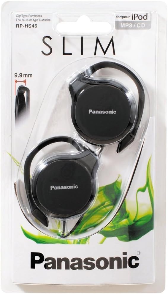 Slim Panasonic RP-HS46E-K On-Ear Clip Type Earphones / Ergonomic Design / Headphones use for Mobile Smart Phone Tablet