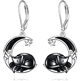 ONEFINITY Raven Crow Owl Wolf Bat Cat Earrings 925 Sterling Silver Crescent Moon Crow Witchy Halloween Jewelry Gifts for Women