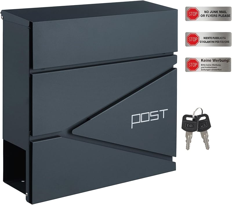 SONGMICS GMB051G02 Wall Mounted Post Box with Newspaper Holder Charcoal Grey