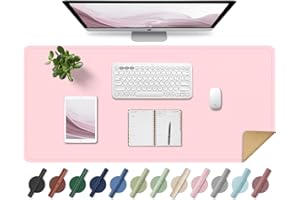 BLESWIN Non Slip Desk Mat, 31.5" x 15.7" PU Leather Desk Pad, Cork Desk Mat for Desktop, Desk Pad for Keyboard and Mouse, Ideal for Office and Home, Pink