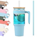Tronco 40 oz Glass Tumbler with Straw and Bamboo