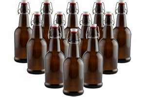 FastRack 500ML Amber-12 Pack Swing Flip Top Bottles, 16oz, Amber