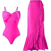 Women One-Piece Swimsuit with Cover up Wrap Skirt Sarong Bathing Suit Beach Outfit Summer