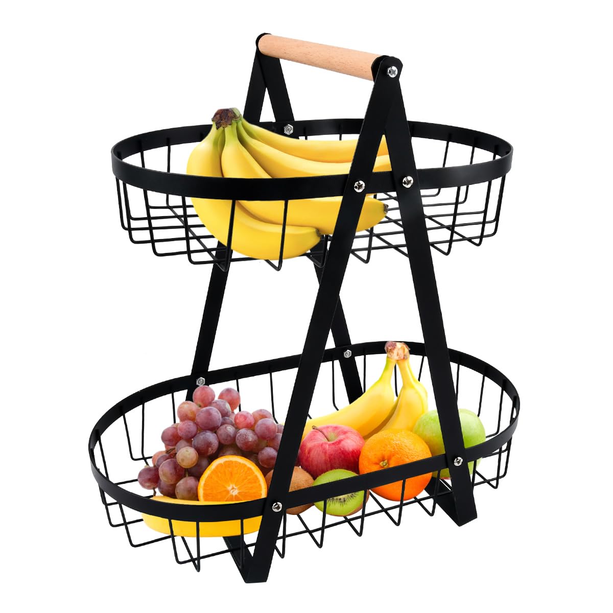 BOPHIS 2-Tier Fruit Basket,Fruit Bowl Holder Bread Basket Vegetable Rack, Detachable Fruit Holder for Fruit, Vegetables, Snacks in Home, Kitchen Office,with Screwdriver