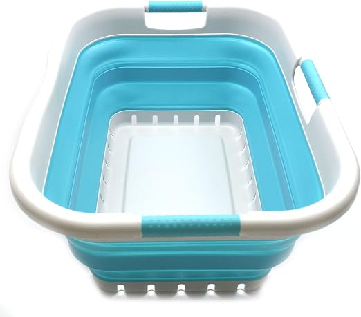 Sammart Collapsible Plastic Laundry Basket Portable Washing Tub Foldable Pop Up Storage Container Organizer Space Saving Hamper Basket 1 Grey Bright Blue