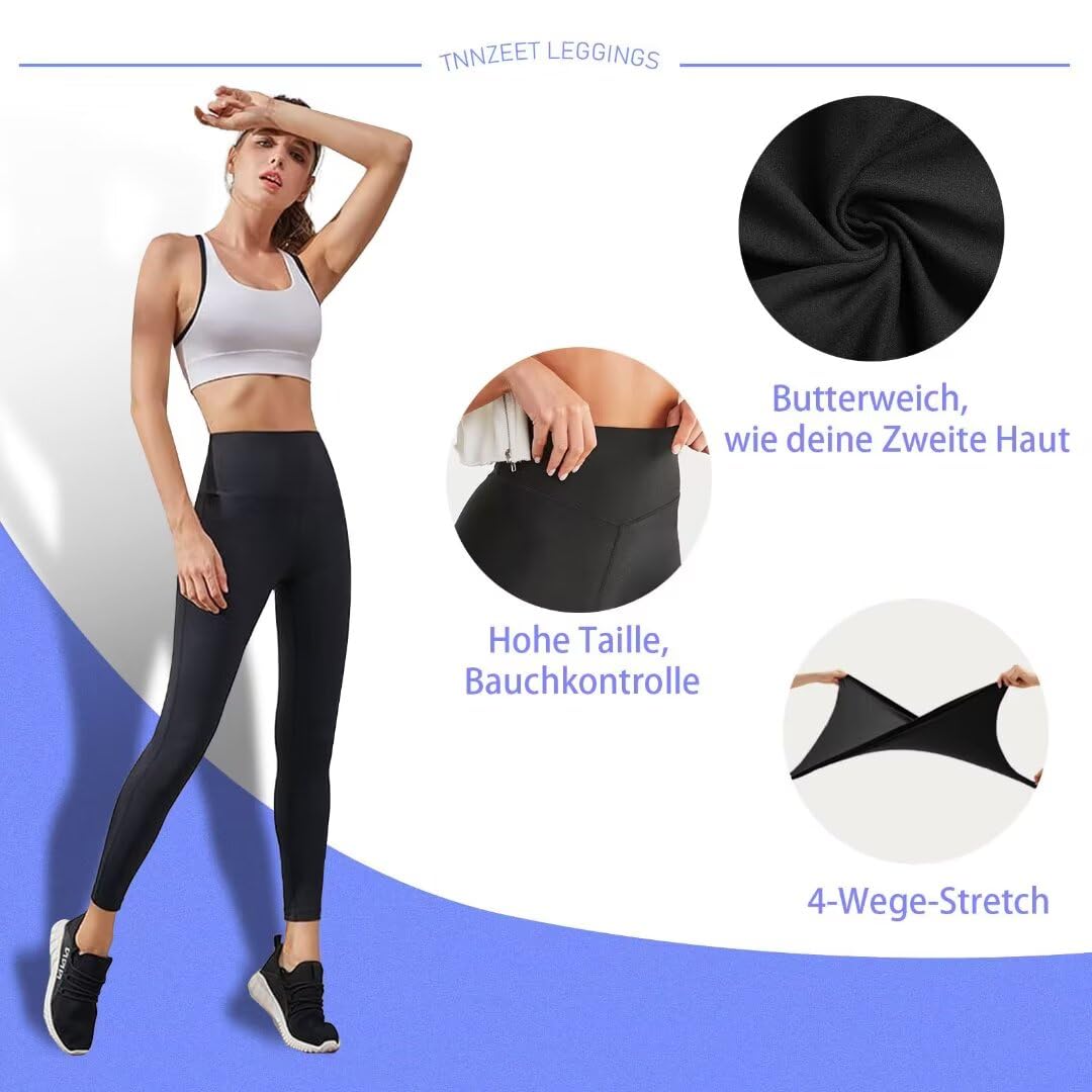 TNNZEET High Waist Leggings Damen Elastische Leggins Weiche Sporthose für Sport Gym