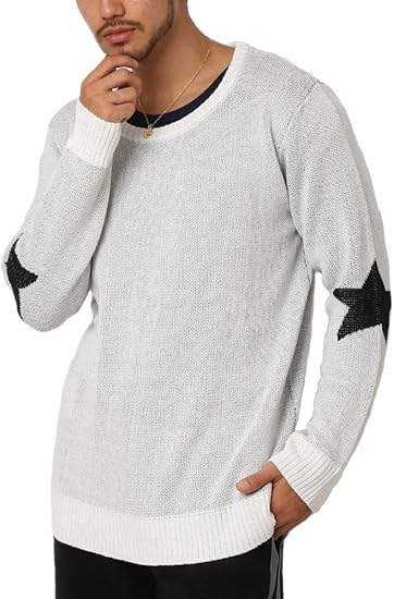 Amazon ニット メンズ エルボースター ニットセーター ルーズシルエット ざっくり編み M ホワイト セーター 通販