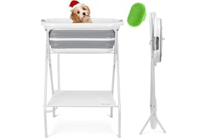 BEBEROAD PETS 2 in 1 Dog Bath Tub Dog Washing Station with Bath Brush for Bathing and Grooming, Elevated Collapsible Foldable Portable Shower Bathtub for Small Dogs Cats Pet with Scrubber