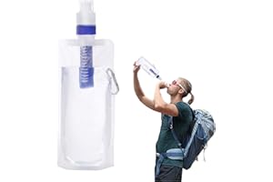 ROUDJER Portable Water Filter Bottle, BPA-Free Collapsible 0.01 Micron Multi-Layer Purification System with Carabiner,Large C