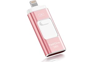 ROSPE Apple MFi Certified 128GB Flash Drive for iPhone Thumb Drive Photo Stick, USB Memory Stick iPhone Flash Drive for Photos Videos, High Speed Jump Drive Compatible for iPhone/iPad/Android/PC (Pink)