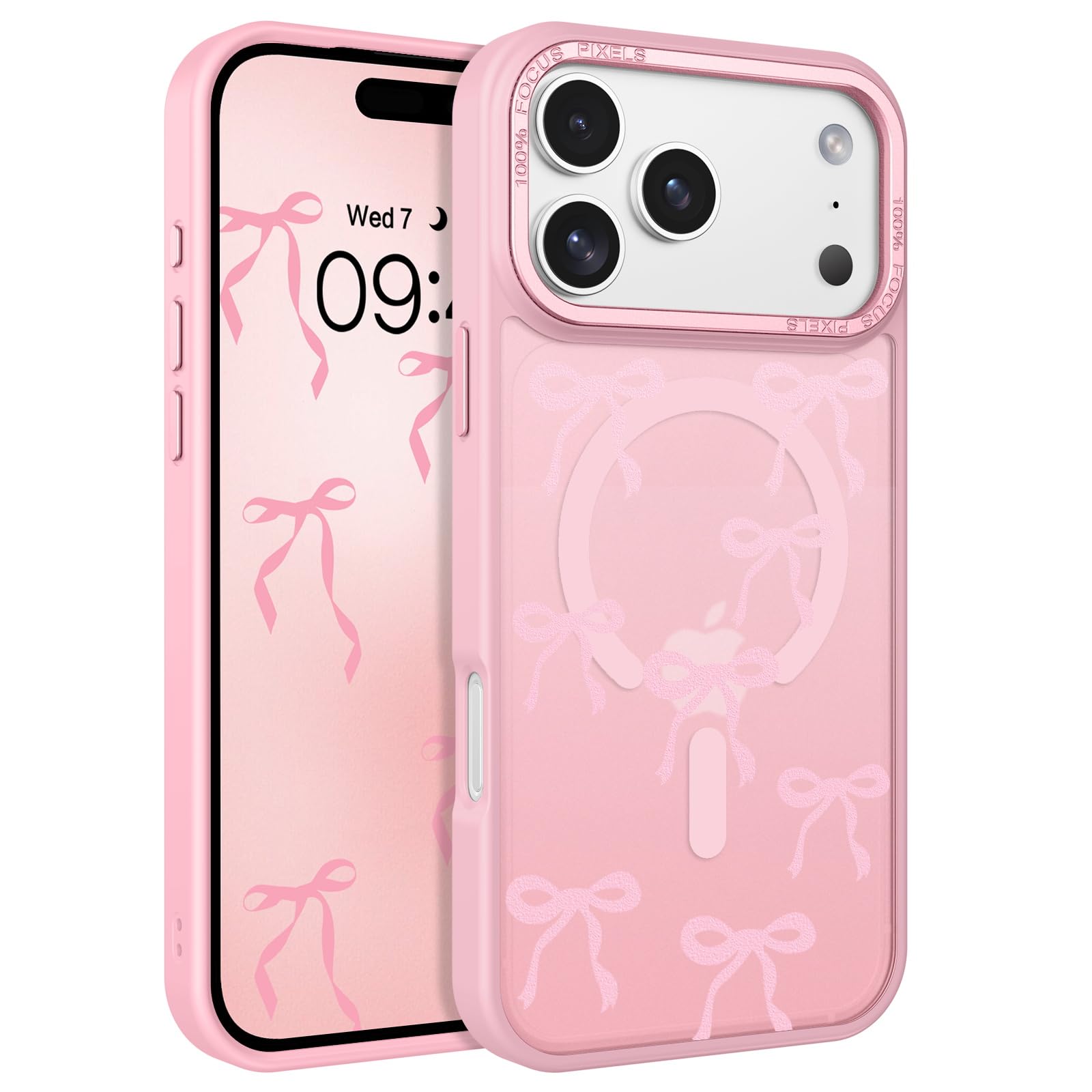 BENTOBEN Magnetic for iPhone 17 Pro Max Case with Cute Ribbon Bows Pattern, [Compatible with MagSafe] Translucent Matte Anti-Slip Slim Women Girl Protective Cover for iPhone 17 Pro Max 6.9", Pink