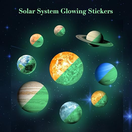 Decalmile Glow In The Dark Planets Wall Stickers 9 Planets Solar System Luminous Wall Decals Baby Nusery Kids Room Wall Decor Educational Space